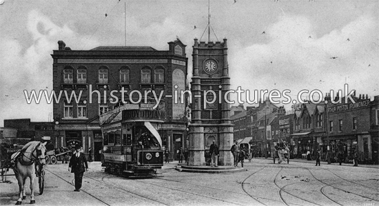 The Clock Tower, The Broadway junction with High Road, Ilford, Essex. c.1908